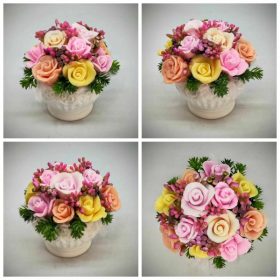   Szappanvirág - Vegyes színű - szappanvirág csokoror- fehér kehely kaspóban - 1.