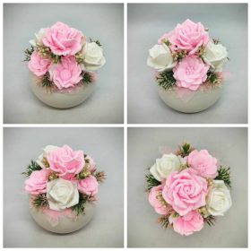   Szappanvirág csokor - Rózsaszín-fehér vegyes szappanvirág csokor - fehér kis gömb kaspóban - 4.