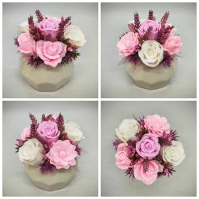   Szappanvirág csokor - Rózsaszín-fehér vegyes szappanvirág csokor - fehér sokszög kaspóban - 6.