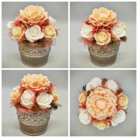   Szappanvirág csokor - Barack-fehér vegyes szappanvirág csokor - kis aranyozott kőkaspóban - 2.