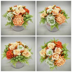   Szappanvirág - Zöld - narancssárga - szappanvirág csokor - fehér kaspóban - 4.