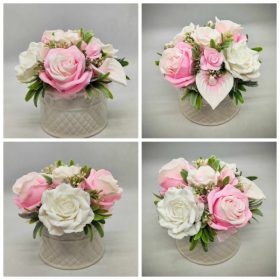   Szappanvirág csokor - Rózsaszín-fehér vegyes szappanvirág csokor - fehér kaspóban - 7.