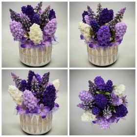   Szappanvirág csokor - Lila vegyes orgona szappanvirág csokor - kis fehér kaspóban - 2.