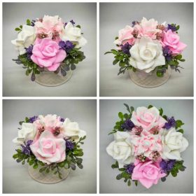   Szappanvirág csokor - Rózsaszín-fehér vegyes szappanvirág csokor - fehér kaspóban - 5.