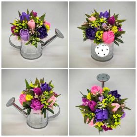   Szappanvirág csokor - lila-vegyes tulipán szappanvirág csokor - ezüst locsoló kannában - 4.