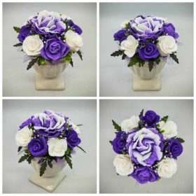   Szappanvirág csokor - Lila-fehér vegyes szappanvirág csokor - fehér kupa kaspóban - 2.