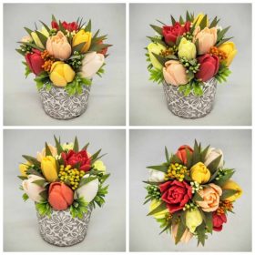   Szappanvirág csokor - Sárga - narancs vegyes tulipán szappanvirág csokor - kis kőkaspóban - 6.