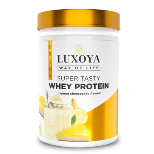Luxoya - Fehérje por - Whey Protein - Tejsavó koncentrátum italpor - Citromos sajttorta ízű  - PET - dobozos kiszerelés - 450g