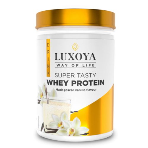 Luxoya - Fehérje por - Whey Protein - Tejsavó koncentrátum italpor - Madagaszkári vanília ízű - PET - dobozos kiszerelés - 450g