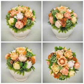   Szappanvirág csokor - Barack-sárga vegyes tulipán szappanvirág csokor - fehér kaspóban - 6.