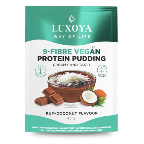 Luxoya - Vegán fehérjét tartalmazó rostpuding - 9 féle rosttal - Rumos kókusz ízű - 45g 