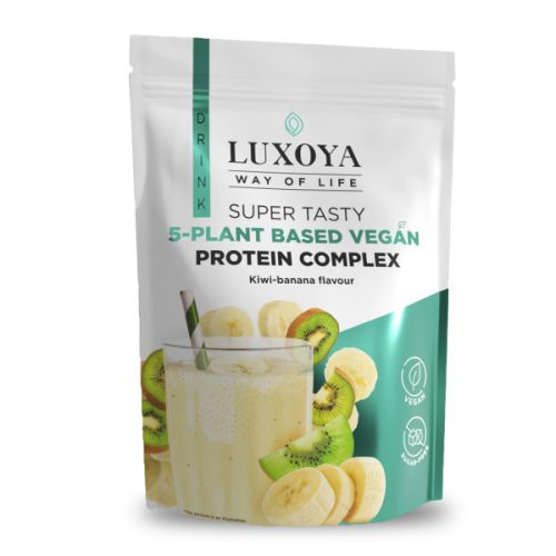 Luxoya - Vegán - Fehérje por - 5 féle növényi fehérjeforrást tartalmazó vegán fehérje italpor - Kiwi-banán ízű - DOY - zacskós kiszerelés - 450g