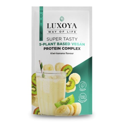 Luxoya - Vegán - Fehérje por - 5 féle növényi fehérjeforrást tartalmazó vegán fehérje italpor - Kiwi-banán ízű - DOY - zacskós kiszerelés - 30g