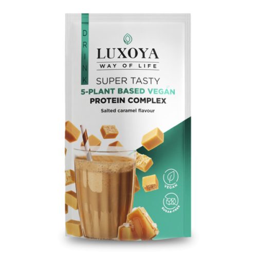 Luxoya - Vegán - Fehérje por - 5 féle növényi fehérjeforrást tartalmazó vegán fehérje italpor - Sós karamella ízű - 30g