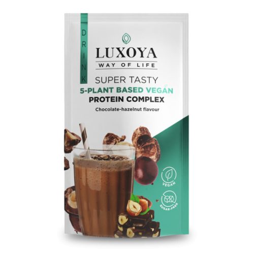 Luxoya - Vegán - Fehérje por - 5 féle növényi fehérjeforrást tartalmazó vegán fehérje italpor - Csokoládé-mogyoró ízű - 30g