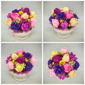   Szappanvirág csokor - Lila-rózsaszín vegyes szappanvirág csokor - fehér kis kőkaspóban - 3.