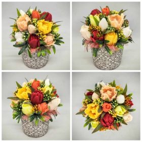   Szappanvirág csokor - Sárga - narancs vegyes tulipán szappanvirág csokor - közepes kőkaspóban - 7.