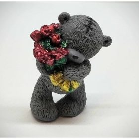   Szappan - Szürke nagy maci - piros virággal - szappan - organza szatyorban