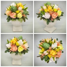   Szappanvirág csokor - Barack-sárga vegyes tulipán szappanvirág csokor - fehér talpas kaspóban - 4.