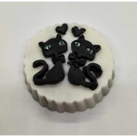 Szappan - Fehér - kerek szappan - fekete cicapár mintával