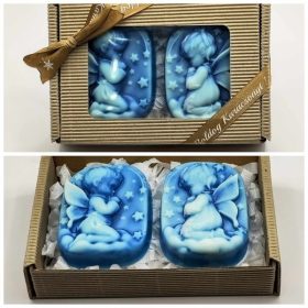   Szappan - Angyalka kislány és angyalka fiú - kék színű - szappan szett - natúr barna dobozban - 2.