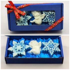   Szappan - Kék hópihék - oldalt ülő angyalkával - szappan szett - kék dobozban - 9.