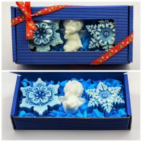   Szappan - Kék hópihék - szemben ülő angyalkával - szappan szett - kék dobozban - 11.