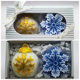   Szappan - Fehér-arany - karácsonyi gömb - hópihe szappan szett - fehér dobozban - 2.