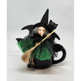 Boszorka seprűvel - fekete cica szappannal - halloween asztaldísz - fekete denevér bögrében - 4.   Boszorka seprűvel - fekete cica szappannal - halloween asztaldísz - fekete denevér bögrében - 4.