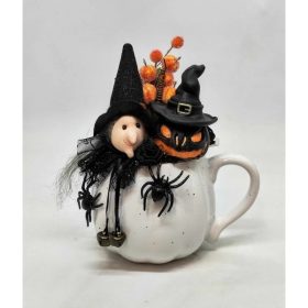 Boszorka - fekete kalapos tök szappannal - halloween asztaldísz - fehér tök bögrében - 2.   Boszorka - fekete kalapos tök szappannal - halloween asztaldísz - fehér tök bögrében - 2.