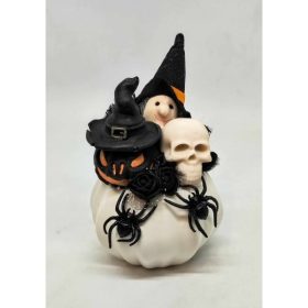 Boszorka - fekete kalapos tök és koponya szappannal - halloween asztaldísz - fehér tök kaspóban - 1.   Boszorka - fekete kalapos tök és koponya szappannal - halloween asztaldísz - fehér tök kaspóban - 1.