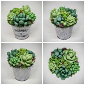   Szappanvirág - Szukkulens - pozsgás szappanvirág csokor - szürkés fémkaspóban