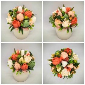   Szappanvirág csokor - Barack - narancs - vegyes tulipán szappanvirág csokor - fehér kaspóban - 8.