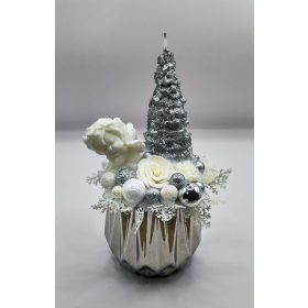   Szappanvirág - Angyalka - ezüst fenyő gyertyával - szappanvirág csokor - ezüst bordás kaspóban - 2.