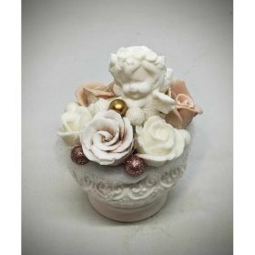   Szappanvirág - Angyalka - bézs-fehér virágokkal - szappanvirág csokororral - fehér kis kehely kaspóban - 6.