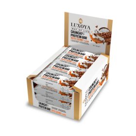 Luxoya - CRUNCHY PROTEIN BAR - ROPPANÓS FEHÉRJE SZELET - Karamella - Kókusz ízű - 12x45g   Luxoya - CRUNCHY PROTEIN BAR - ROPPANÓS FEHÉRJE SZELET - Karamella - Kókusz ízű - 12x45g