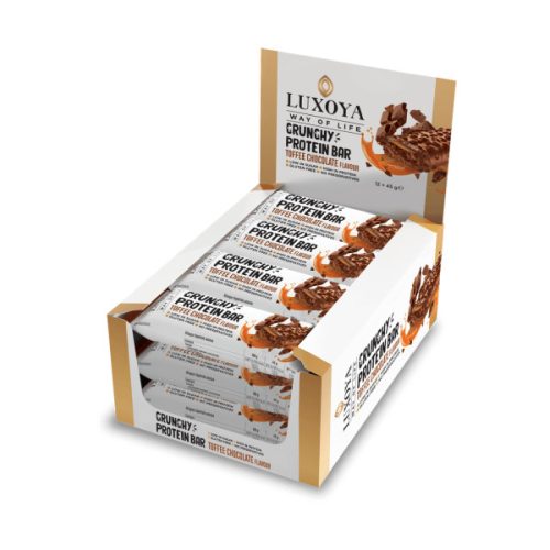 Luxoya - CRUNCHY PROTEIN BAR - ROPPANÓS FEHÉRJE SZELET - Karamella - Csokoládé ízű - 12x45g