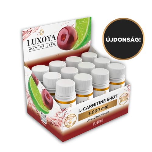 Luxoya - L-CARNITINE SHOT 3.000 mg - FOLYÉKONY L-KARNITIN - gyűjtődőboz - Meggy-lime ízű - 12x60 ml