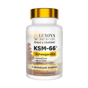 Luxoya - KSM-66 Ashwagandha növényi kivonatokkal és B6-vitaminnal dúsított étrend-kiegészítő kapszula - 60db   Luxoya - KSM-66 Ashwagandha növényi kivonatokkal és B6-vitaminnal dúsított étrend-kiegészítő kapszula - 60db