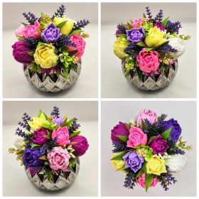   Szappanvirág csokor - Lila vegyes tulipán szappanvirág csokor - ezüst bordás kaspóban - 10.