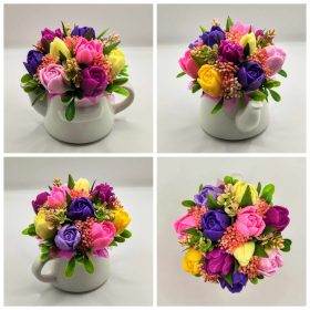   Szappanvirág csokor - Lila vegyes tulipán szappanvirág csokor - fehér kerámia kannában - 9.