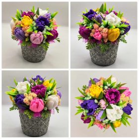   Szappanvirág csokor - Lila vegyes tulipán szappanvirág csokor - kőkaspóban - 8.