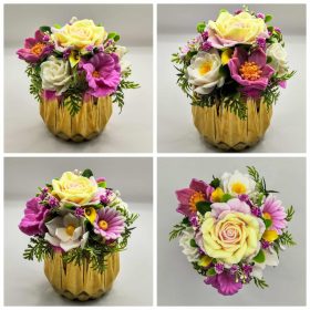   Szappanvirág csokor - Vegyes tavaszi szappanvirág csokor - arany kaspóban - 12.