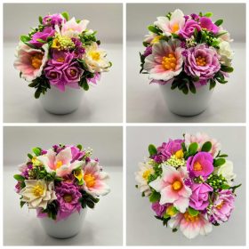   Szappanvirág csokor - Vegyes tavaszi szappanvirág csokor - fehér kaspóban - 13.