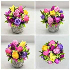   Szappanvirág csokor - Vegyes tulipán szappanvirág csokor - kis kőkaspóban - 4.