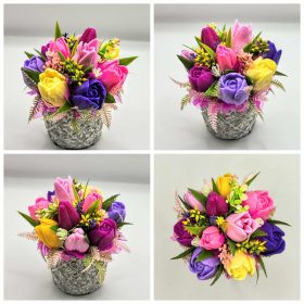   Szappanvirág csokor - Vegyes tulipán szappanvirág csokor - kis kőkaspóban - 6.