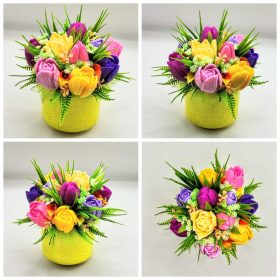   Szappanvirág csokor - Vegyes tulipán szappanvirág csokor - kis sárga kaspóban - 5.