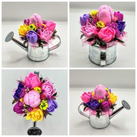   Szappanvirág csokor - Vegyes tulipán szappanvirág csokor - ezüst locsolókannában - 1.