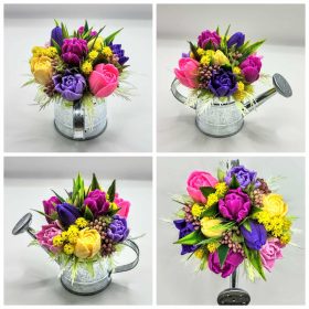   Szappanvirág csokor - Vegyes tulipán szappanvirág csokor - ezüst locsolókannában - 3.