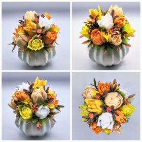   Szappanvirág csokor - Barack-vegyes tulipán szappanvirág csokor - fehér tök kerámia kaspóban - 10.